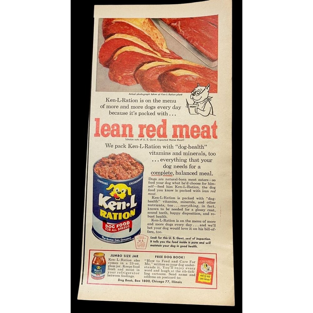 Ken-L Ration Dog Food Vintage Print Ad 1950s Quaker Oats Co MCM Pet Food